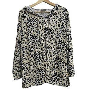 Chico’s Leopard Print hooded sweater shirt size 2 lightweight‎